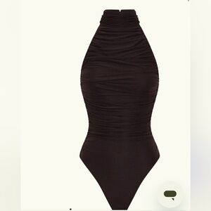 MESHKI Matilda Ruched Mesh Bodysuit - Chocolate